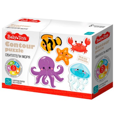 Пазлы контурные "Обитатели моря" Baby Toys (5 карт. 14 эл)