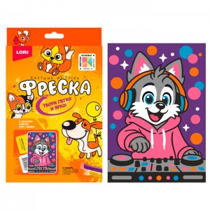 Фреска. Картина из песка "Диджей-хаски"