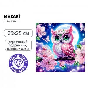 Алмазная мозаика СОВА, 25*25, деревянный подрамник, частичная выкладка