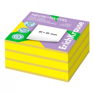 Блок самоклеящийся бумажный ErichKrause Neon+Pastel, 51х51 мм, 250 листов
