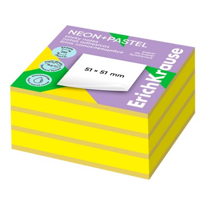 Блок самоклеящийся бумажный ErichKrause Neon+Pastel, 51х51 мм, 250 листов