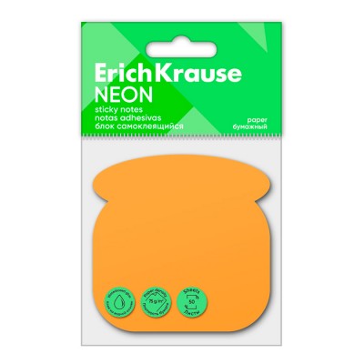 Блок самоклеящийся бумажный ErichKrause Phone Neon, 50 листов, оранжевый