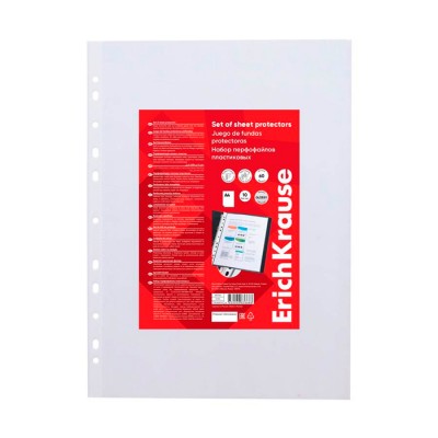 Набор перфофайлов пластиковых ErichKrause Glossy Clear, 60 мкм, A4, прозрачный