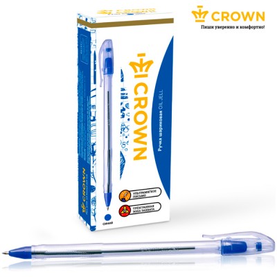 Ручка шариковая Crown "Oil Jell" синяя, 0,7мм, штрих-код