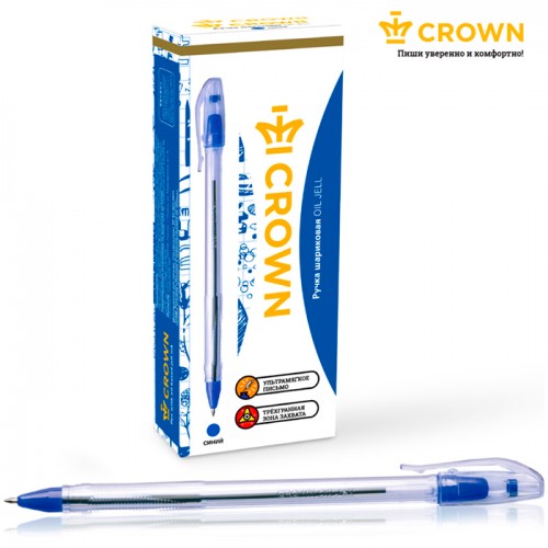 Ручка шариковая Crown "Oil Jell" синяя, 0,7мм, штрих-код