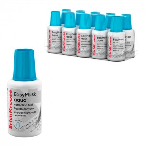 Корректирующая жидкость с кисточкой ErichKrause EasyMask Aqua, на водной основе, 20г (в пластиковом поддоне по 10 шт.) Корректирующая жидкость с кисточкой ErichKrause EasyMask Aqua, на водной основе, 20г (в пластиковом поддоне по 10 шт.)