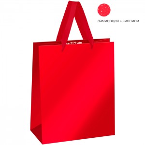 Пакет подарочный 18*23*10см MESHU "Red", ламинация с блестками
